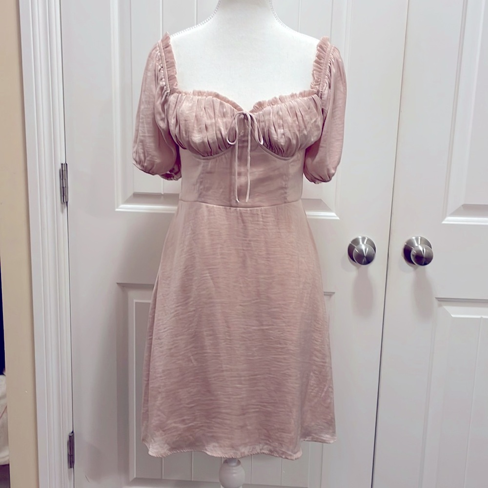 Fashion Nova Blush Pink Puff Sleeve Mini Dress